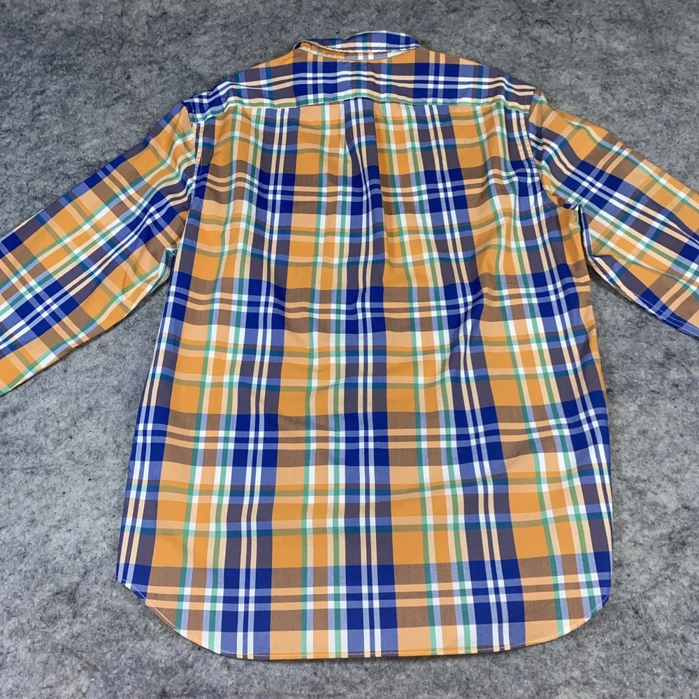 J. Crew Button Up‎ Shirt Men's Blue & Orange Plaid Slim Untucked Stretch Cotton